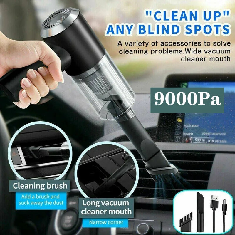 Portable, Mini Vacuum Cleaner for Home & Car with Built-In Battery,  9000Pa 120W