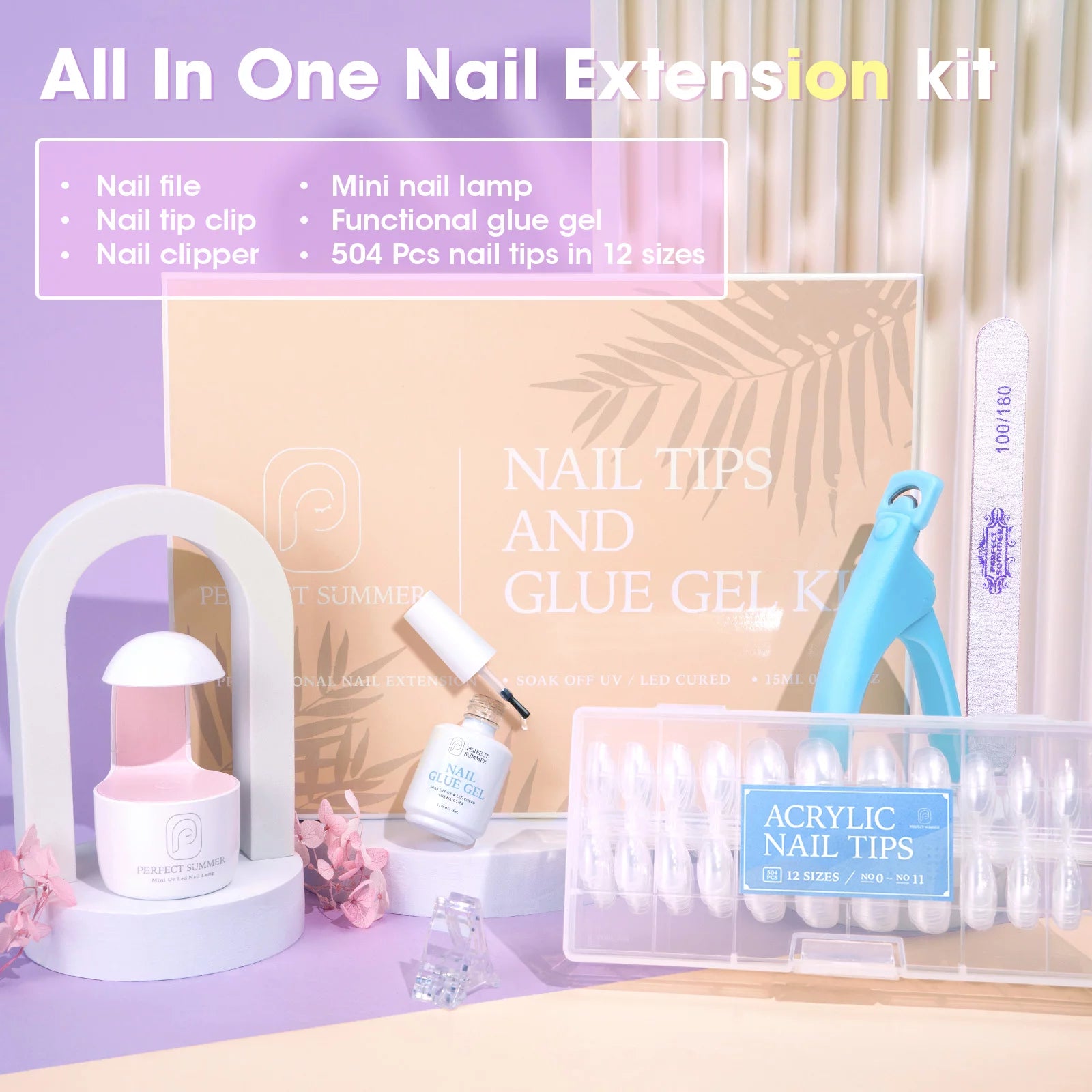 Ultimate Nail Extension Set: 504PC Coffin False Nail Tips with 3-in-1 Glue Gel & UV Lamp!