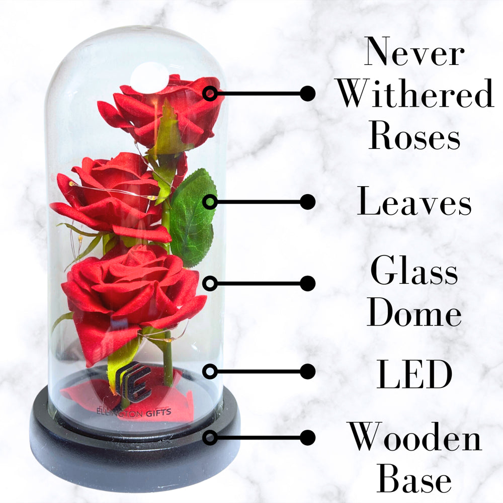 Artificial Rose Flowers Gift in Glass Dome with LED 