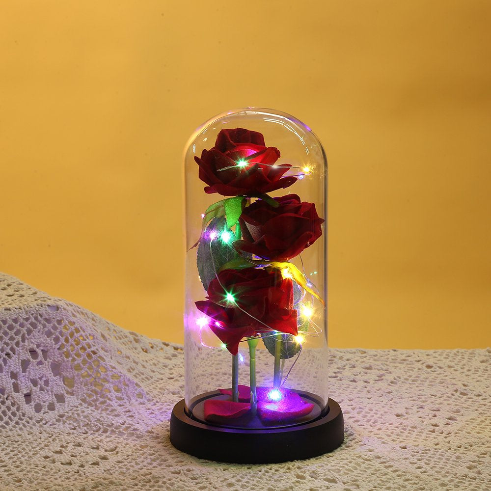 Artificial Rose Flowers Gift in Glass Dome with LED 